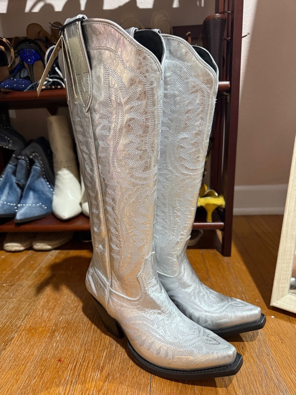 Ariat Metallic Silver Embroidered Knee-High Lace Up Boots